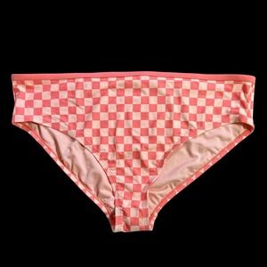 Kona Sol 2X Pink Checkered High Waist Bikini Swim Bottoms Retro Classic NWT